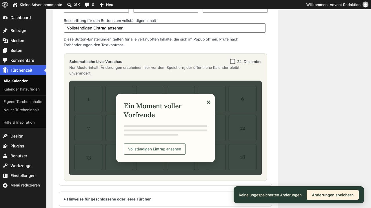 Popup-Gestaltung vor dem Speichern prüfen